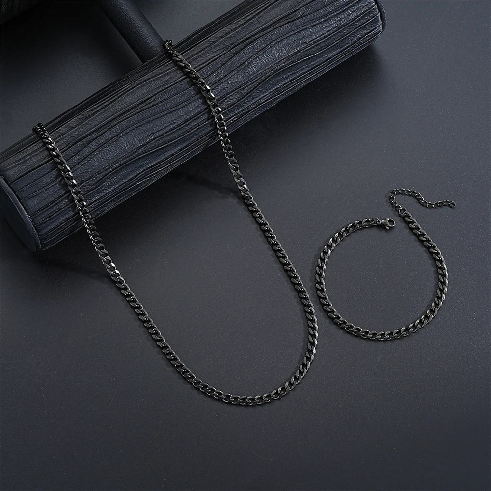 Conjunto de Corrente Cubana Hip Hop em Aço Inoxidável