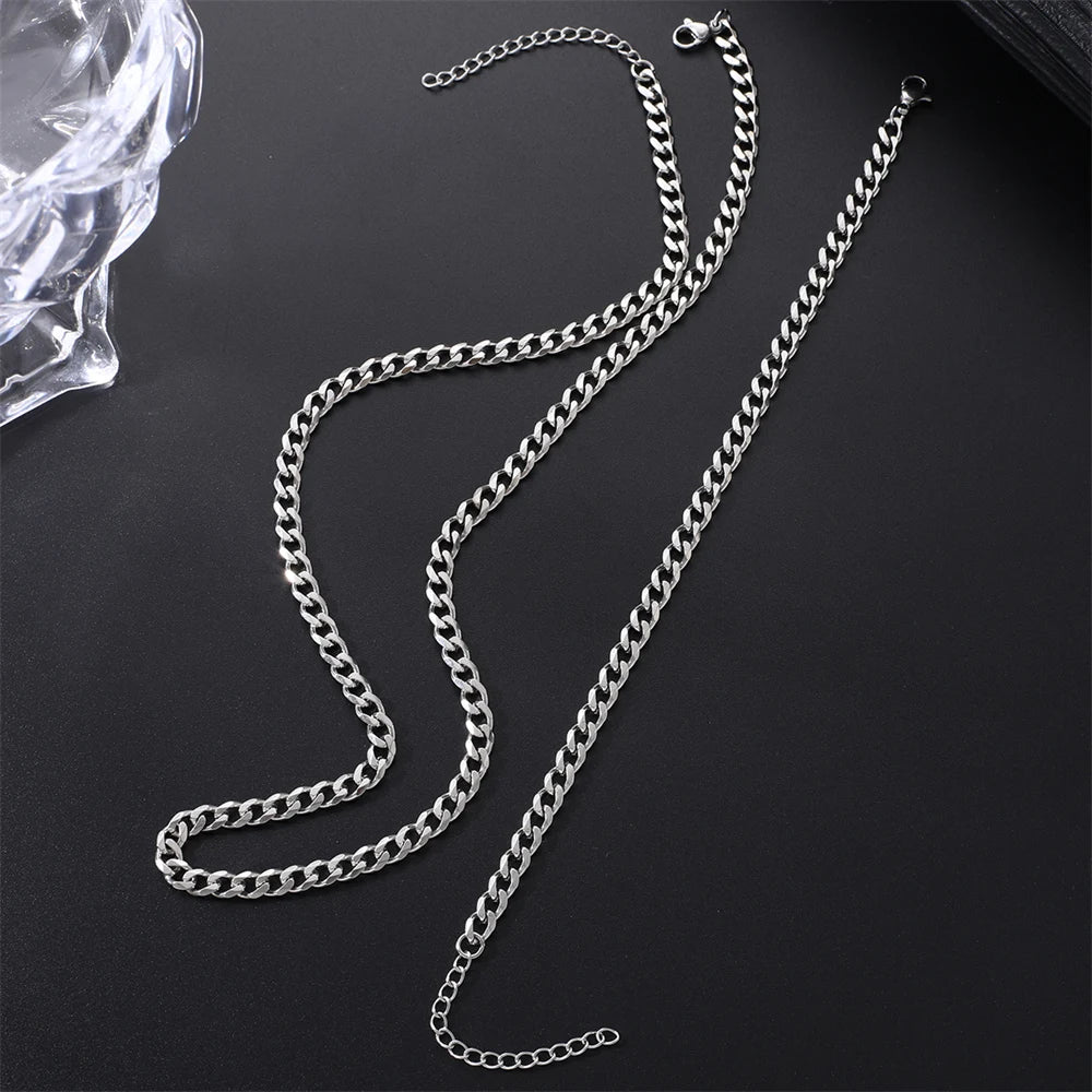 Conjunto de Corrente Cubana Hip Hop em Aço Inoxidável