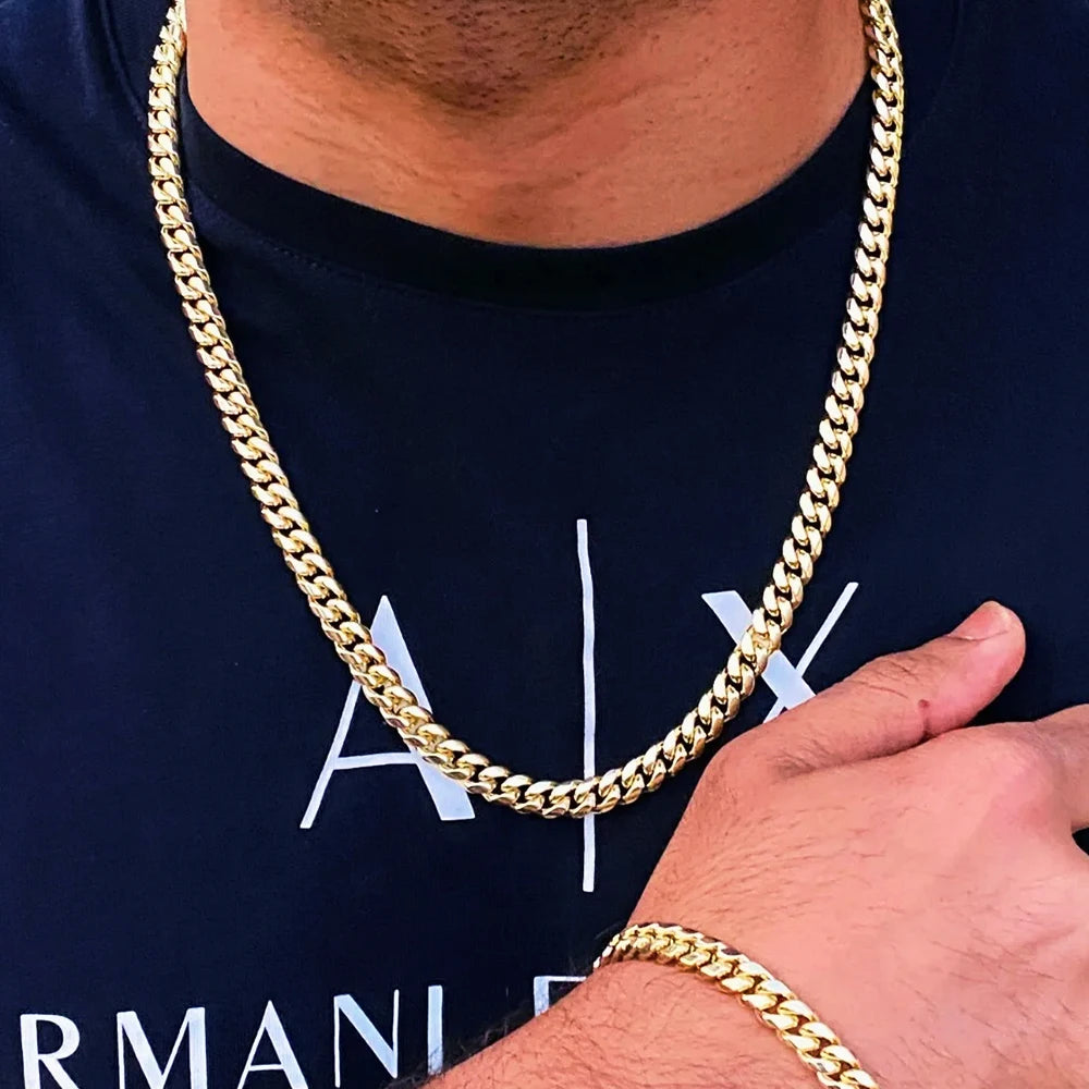 Conjunto de Corrente Cubana Hip Hop em Aço Inoxidável