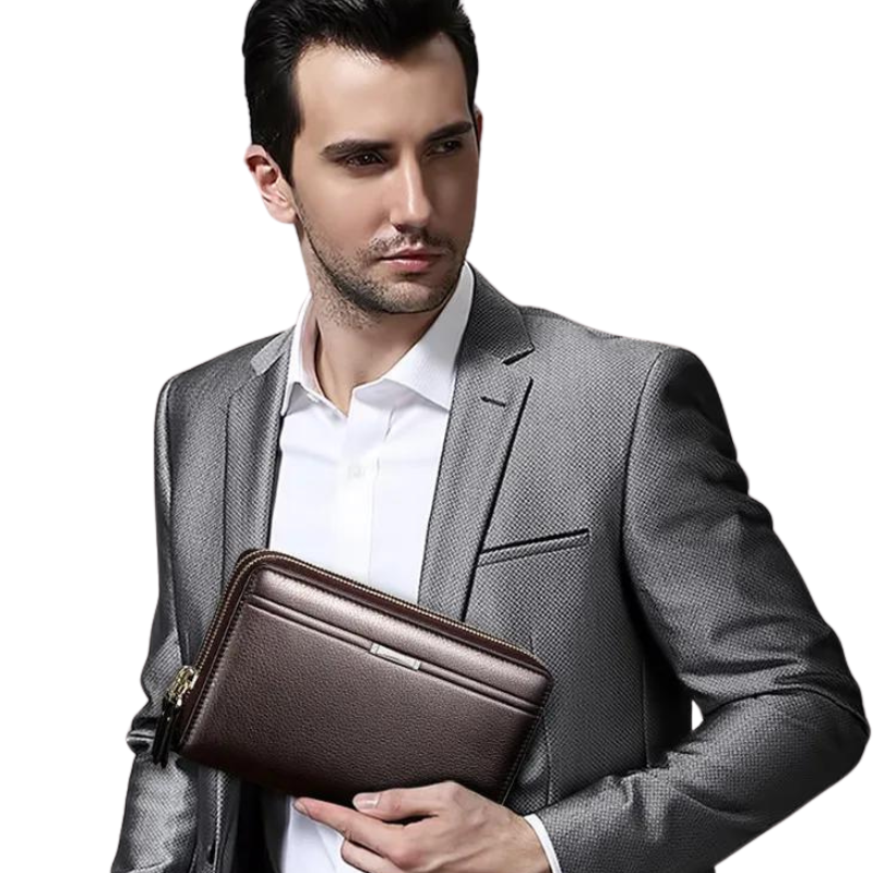 Carteira de Couro Masculina com Zíper Marrom- Loja Melanio