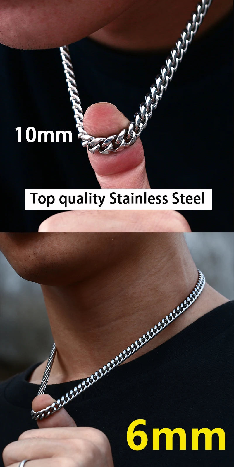 Corrente Masculina Cubana de Aço Inoxidável 3mm/6mm