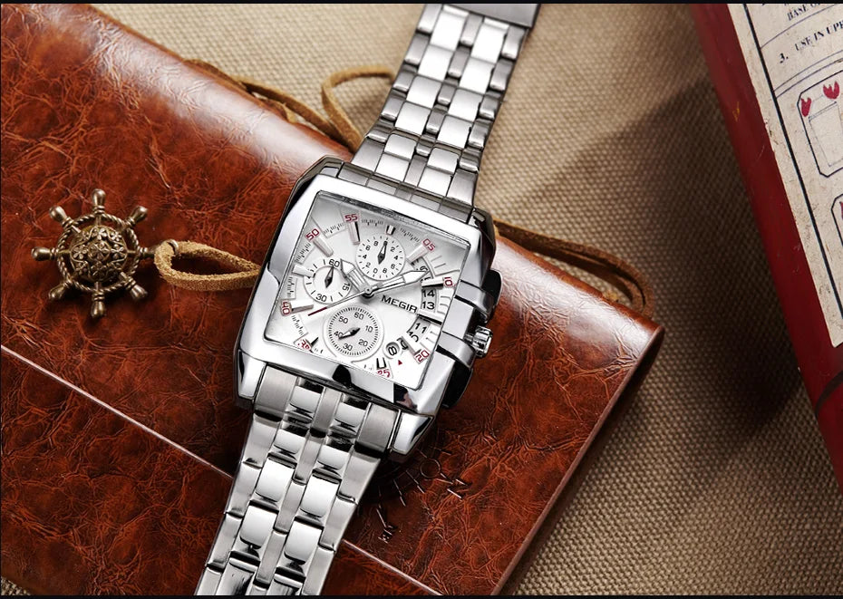 Relógio de Luxo Masculino Megir em Aço Inoxidável