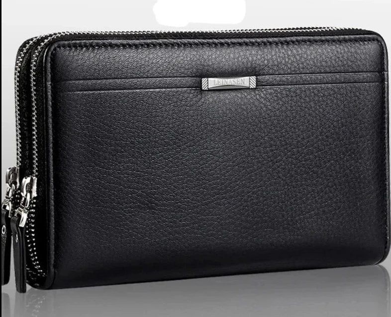Carteira de Couro Masculina com Zíper Preto-Loja Melanio