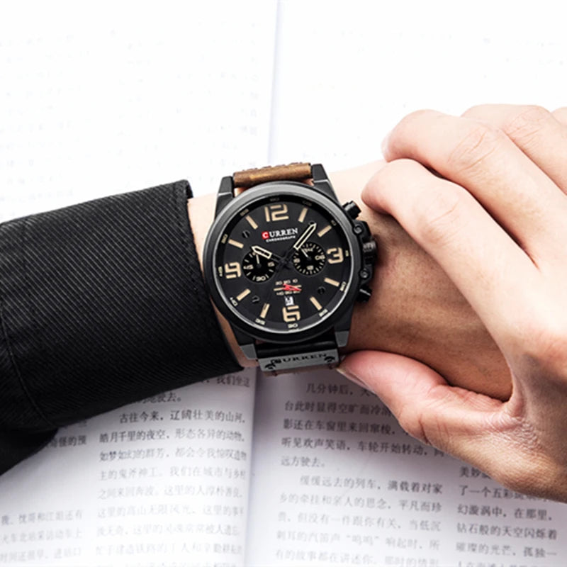 Relógio Masculino Curren Quartzo Couro Elegante