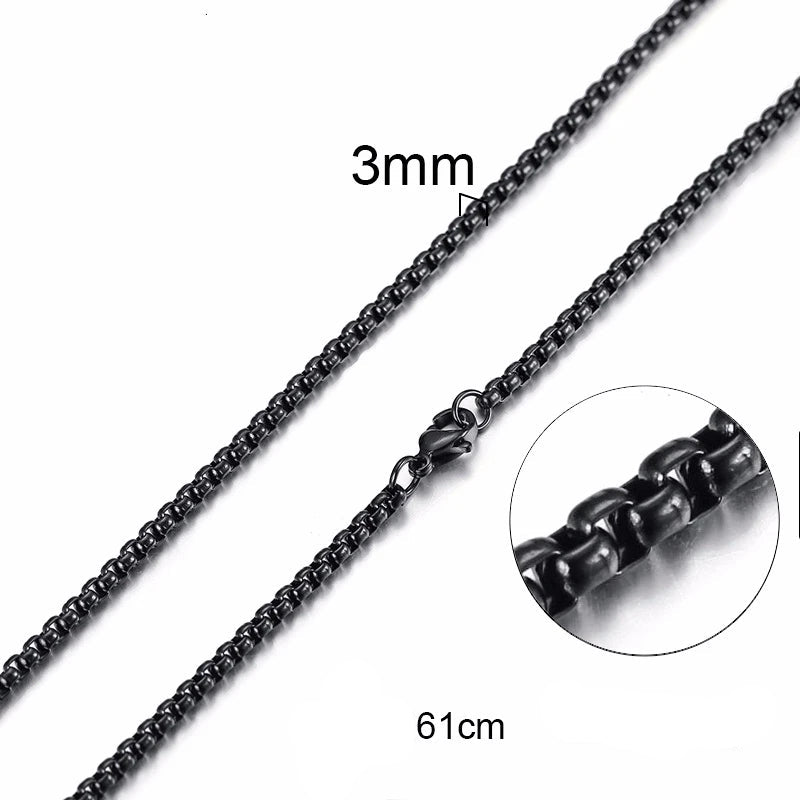 Corrente de caixa redonda para homens meninos, colares de corrente de aço inoxidável banhado a ouro prata preto, presentes de joias unissex, 18 a 30 polegadas