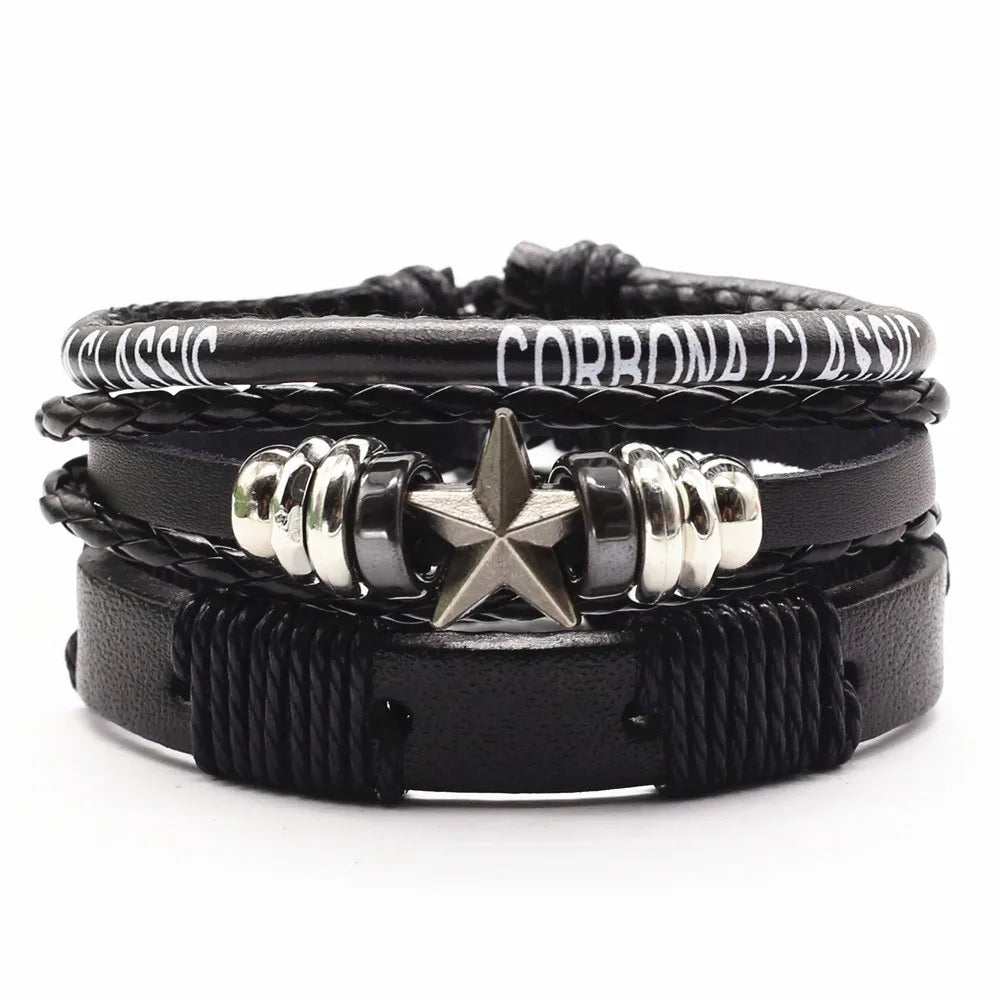 3 Pçs/set Pulseiras De Couro Homens Pulseiras Para Mulheres Contas De Madeira Pena CONFIANTE NO DEUS Cruz Charme Homme Presente Jóias Frete Grátis