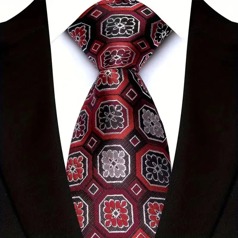 Gravata masculina luxuosa de 8cm, cor vermelha, listras sólidas, paisley, para homens, noivo, jacquard, tecido, gravata de pescoço para negócios, festa de casamento