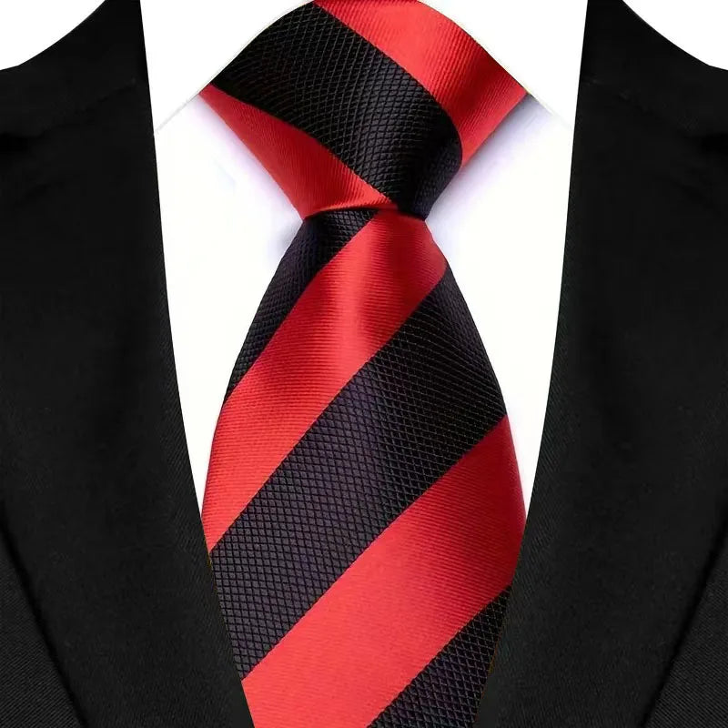 Gravata masculina luxuosa de 8cm, cor vermelha, listras sólidas, paisley, para homens, noivo, jacquard, tecido, gravata de pescoço para negócios, festa de casamento