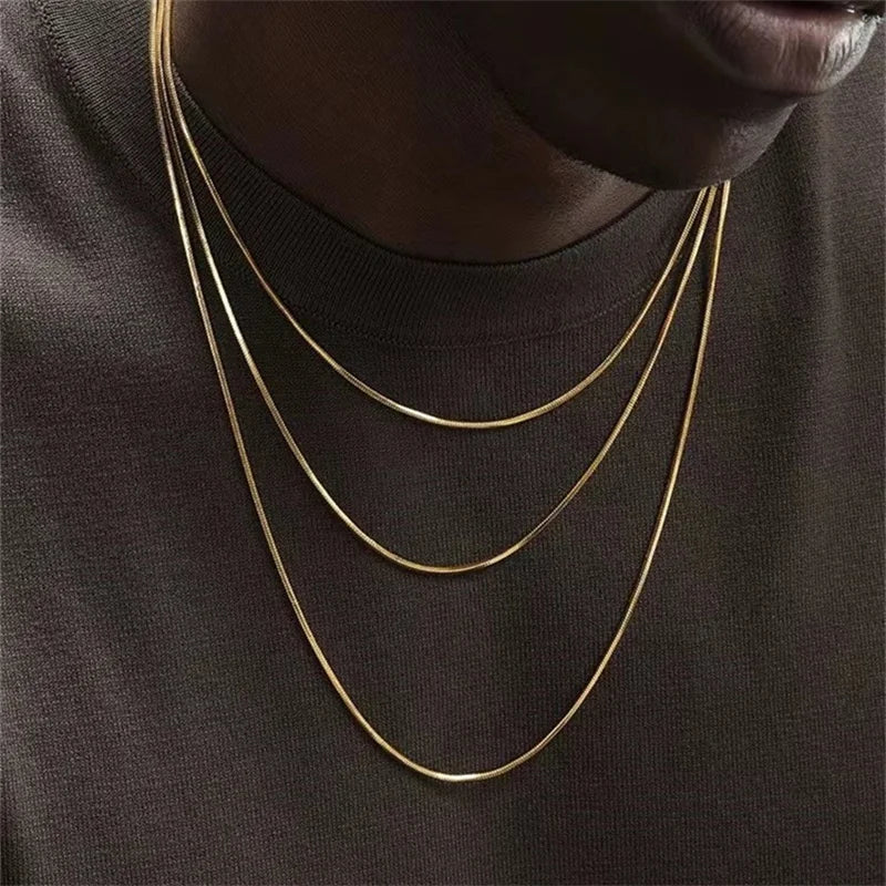 1.2mm cor de ouro colar de aço inoxidável para homens hip hop titânio aço quadrado cobra corrente colar jóias acessórios