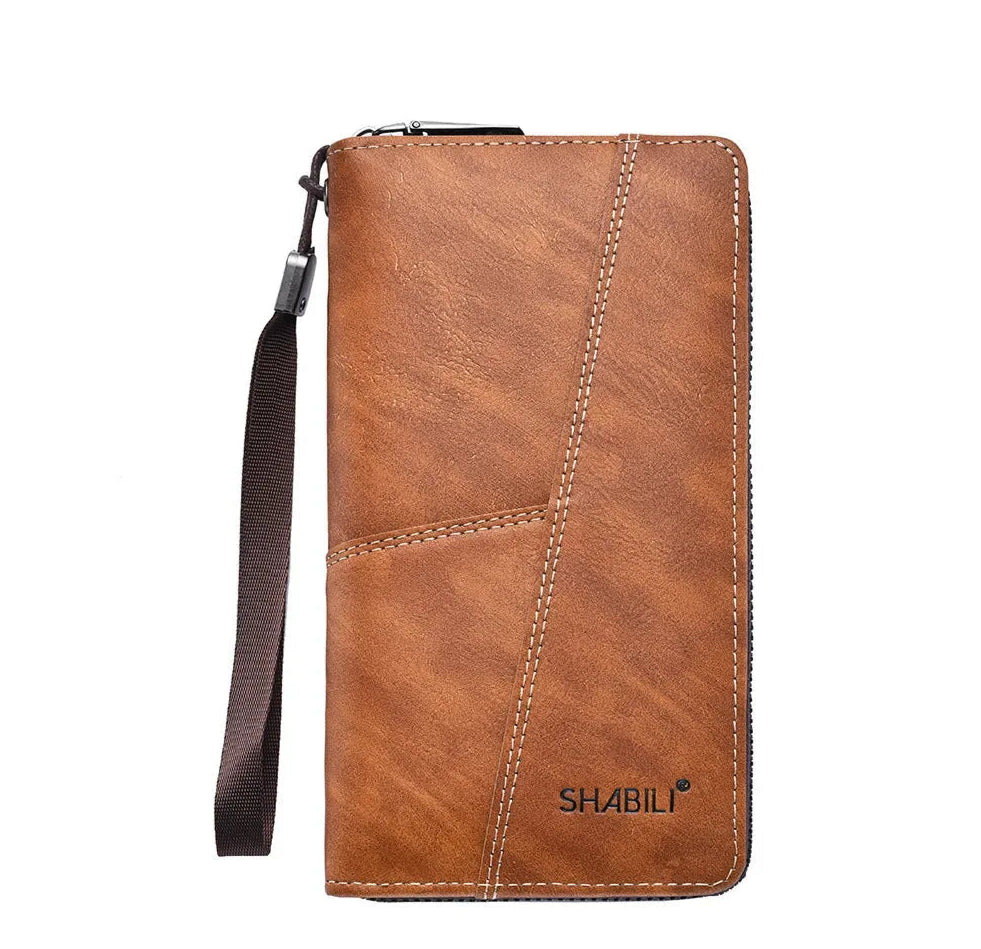 Carteira Masculina de Couro Longa com Zíper e Alta Capacidade