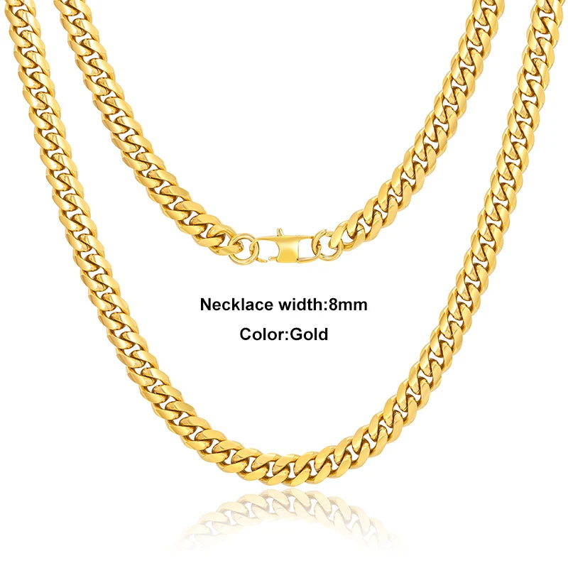 Corrente Masculina Cubana de Aço Inoxidável 3mm/6mm