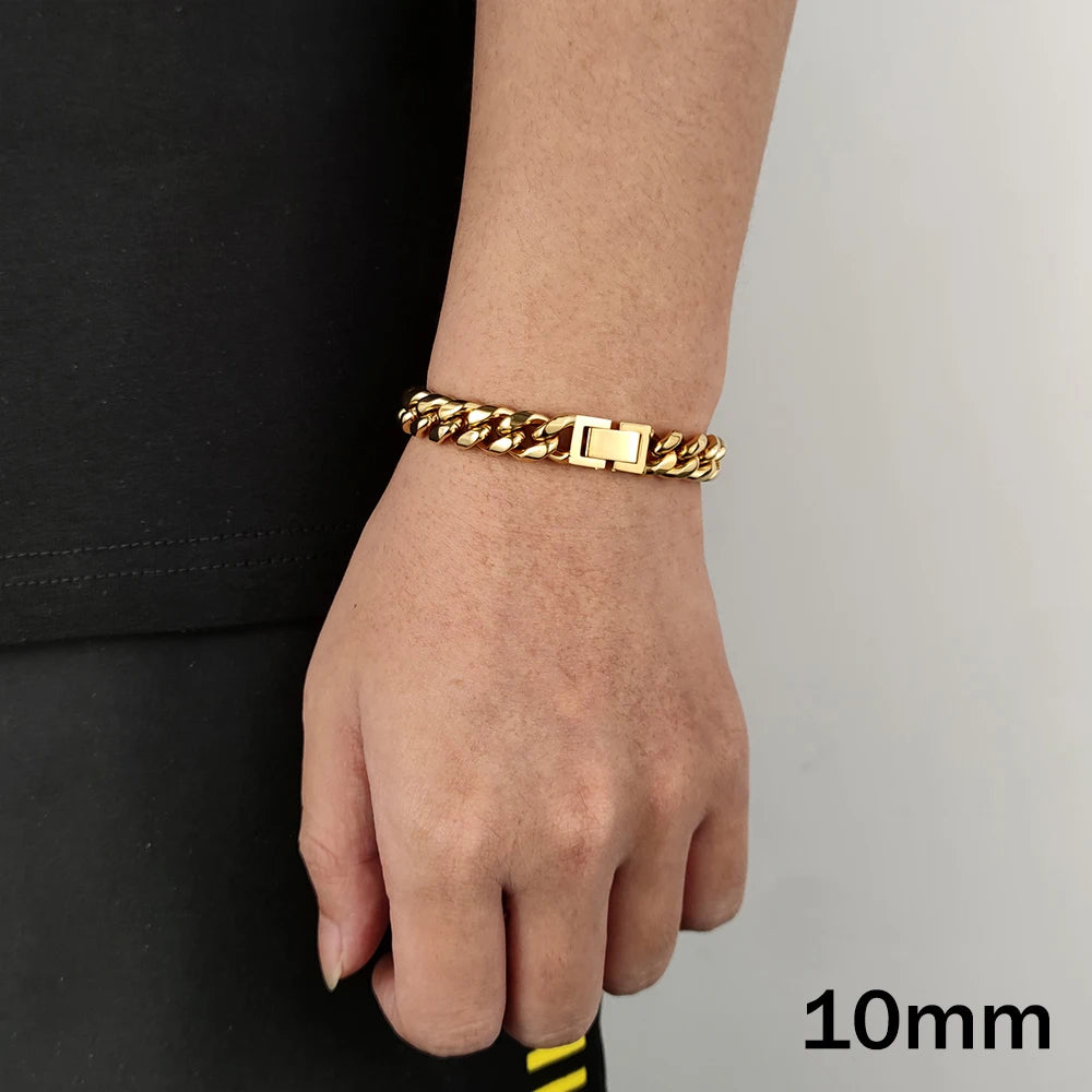Pulseira Masculina Cubana Aço Inoxidável Hip Hop