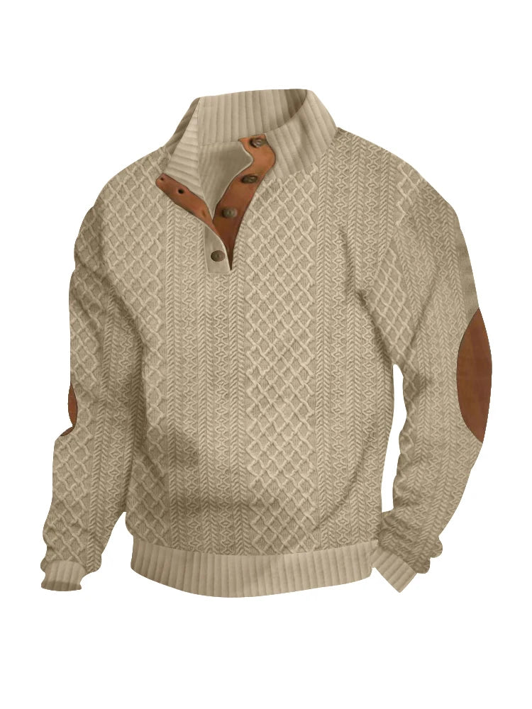 Suéter Masculino Jacquard com Botões - Estilo Casual