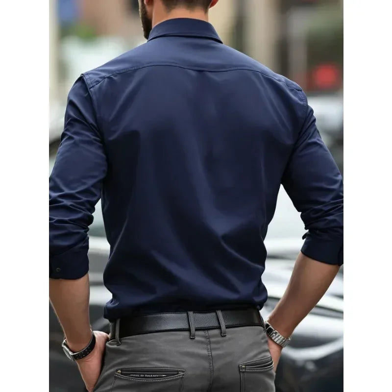 Camisa Masculina Elástica Casual para Todas as Estações