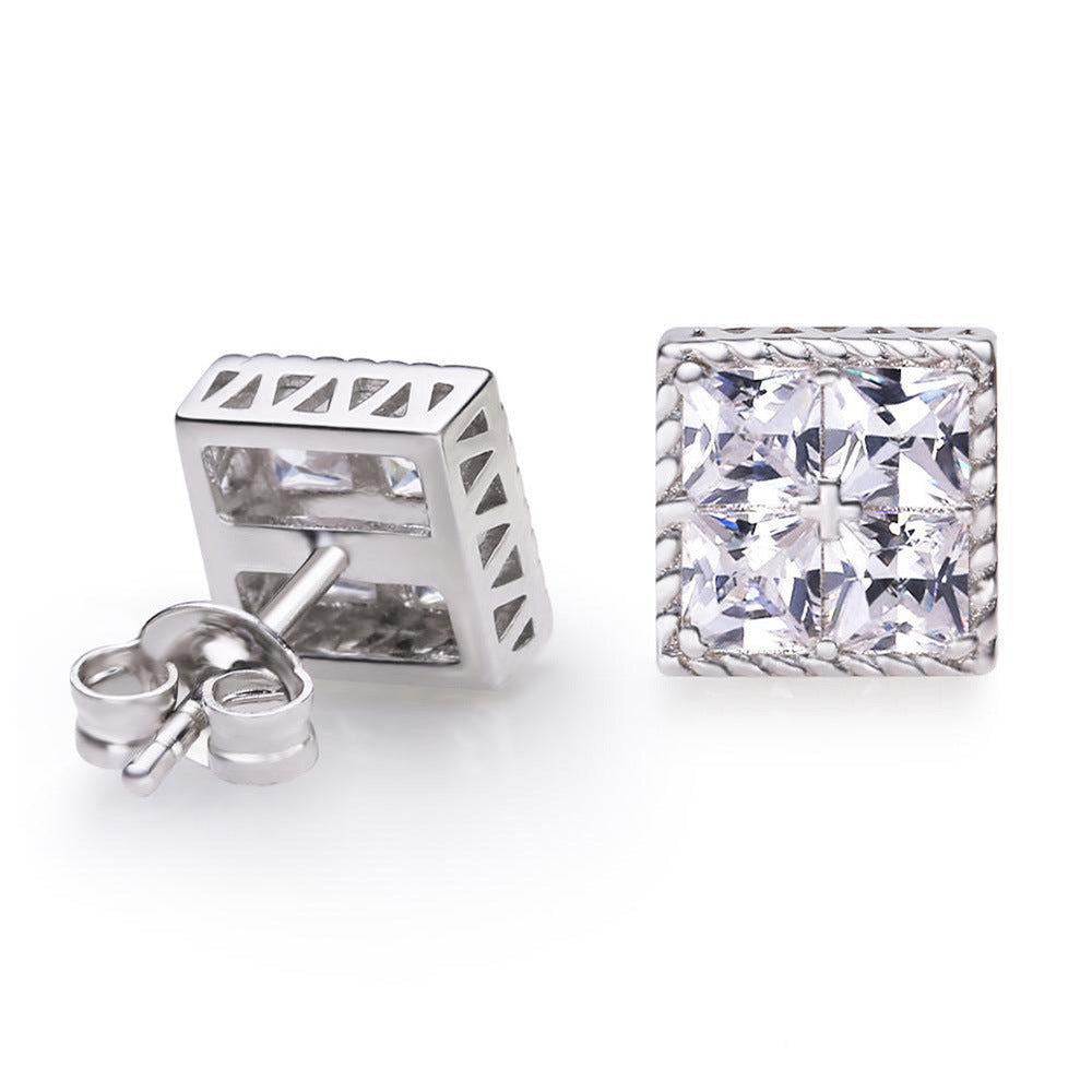 Hip hop quadrado strass brincos para homens mulheres geométrica luxo brilhante micropavé zircão cor do falso pedra orelha studs jóias