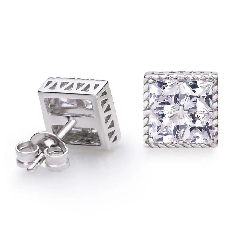 Hip hop quadrado strass brincos para homens mulheres geométrica luxo brilhante micropavé zircão cor do falso pedra orelha studs jóias
