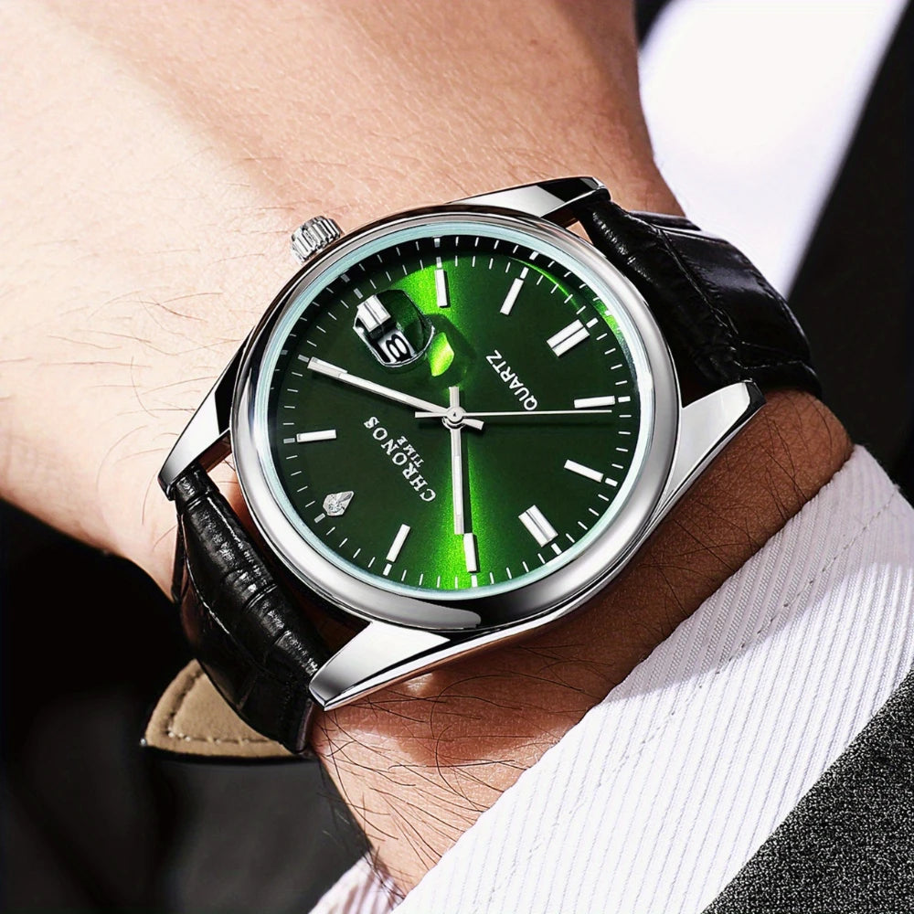 Relógio Masculino Chronos Luxo Couro Analógico