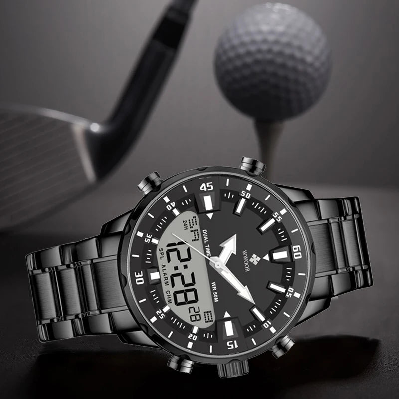 Relógio Masculino WWOOR Luxo Digital Militar à Prova D'Água