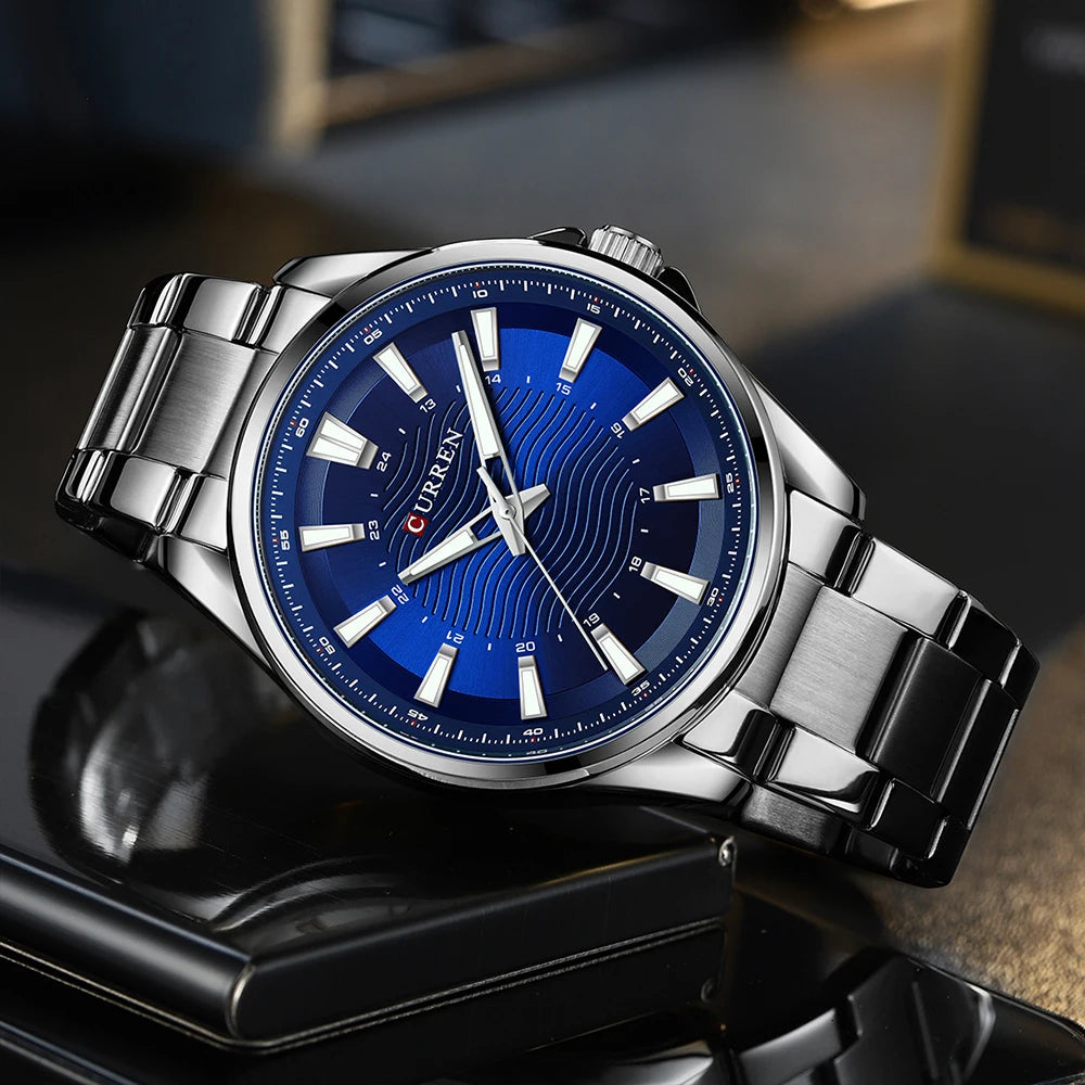 Relogio masculino Clássico de Pulso Quartzo Aço Inoxidável Azul- Melanio