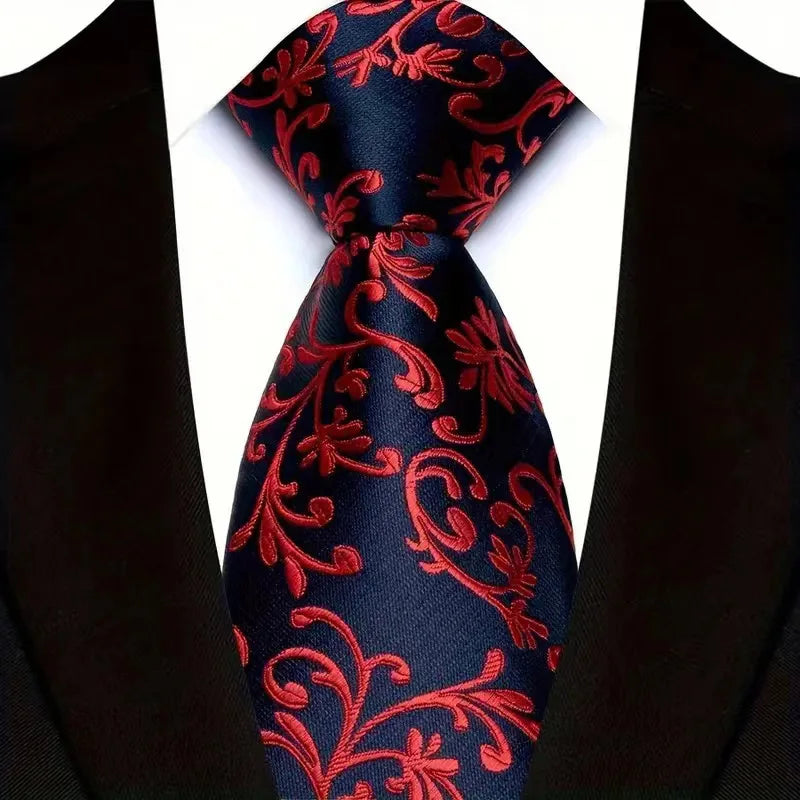 Gravata masculina luxuosa de 8cm, cor vermelha, listras sólidas, paisley, para homens, noivo, jacquard, tecido, gravata de pescoço para negócios, festa de casamento