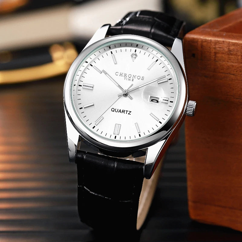 Relógio Masculino Chronos Luxo Couro Analógico