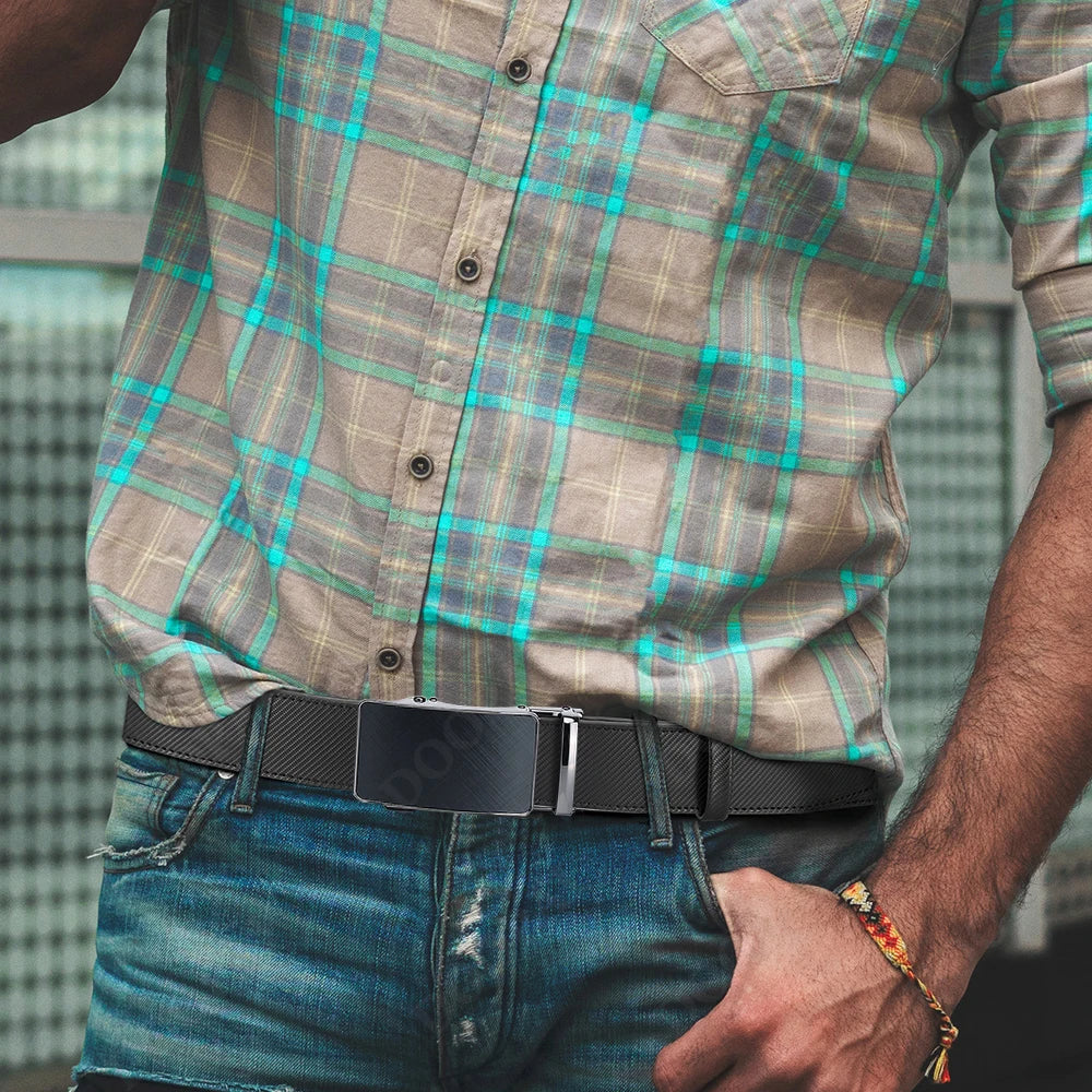 Cinto de Couro Masculino com Fivela Automática de Luxo
