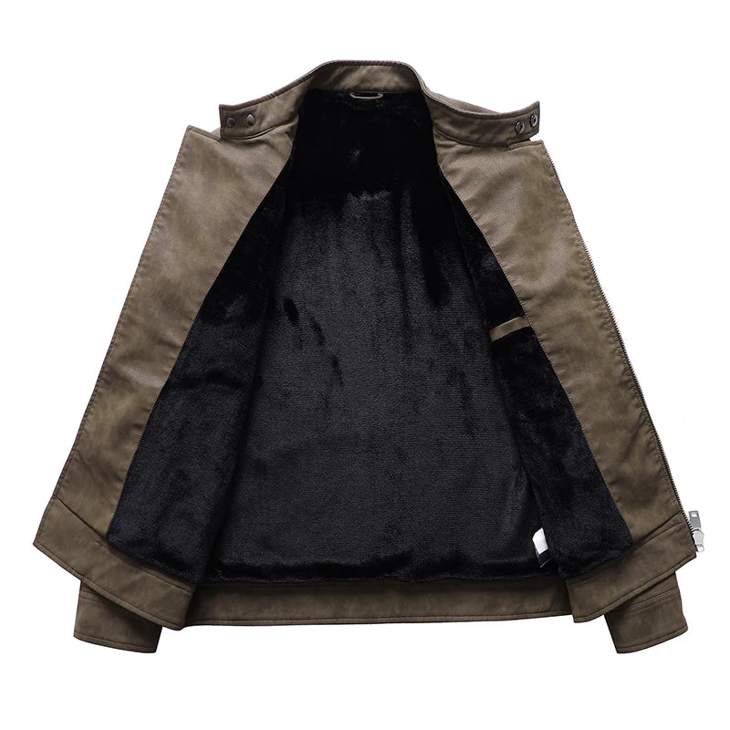 Jaqueta de Couro Masculina com Forro Quente