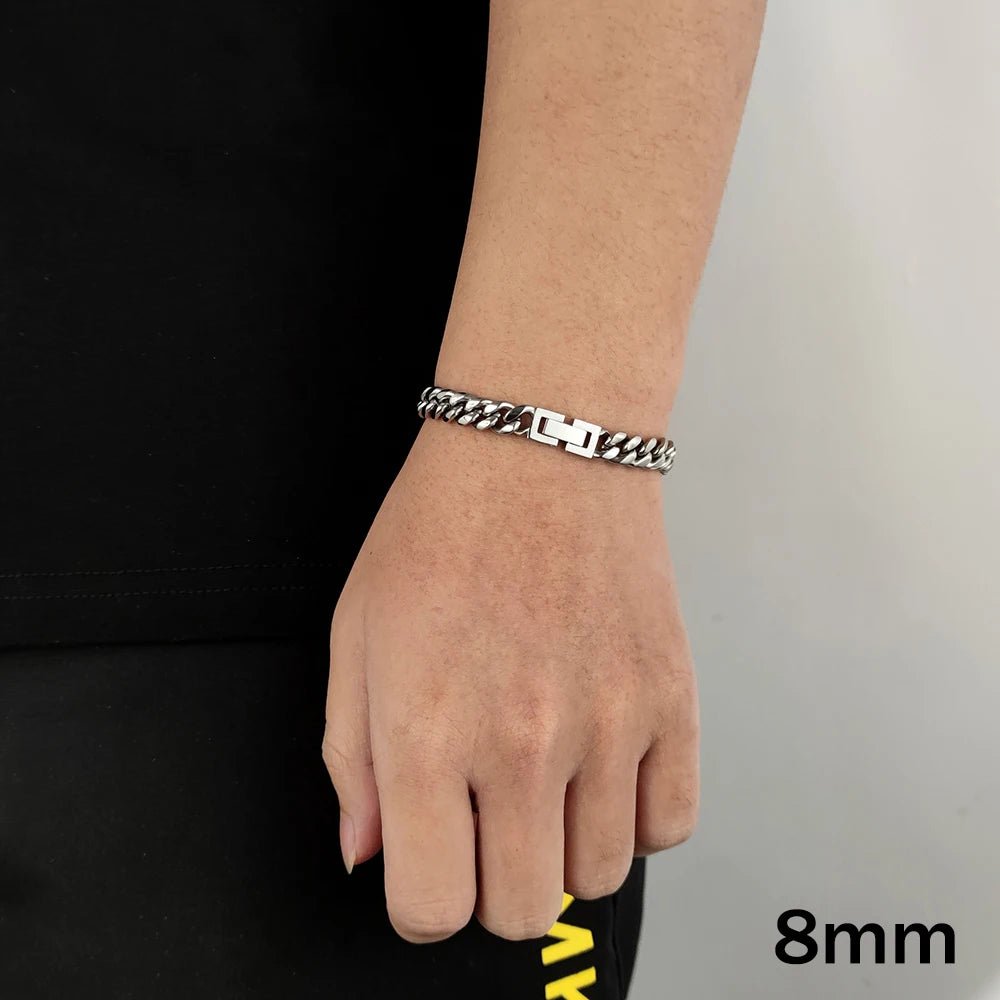 Pulseira Masculina Cubana Aço Inoxidável Hip Hop