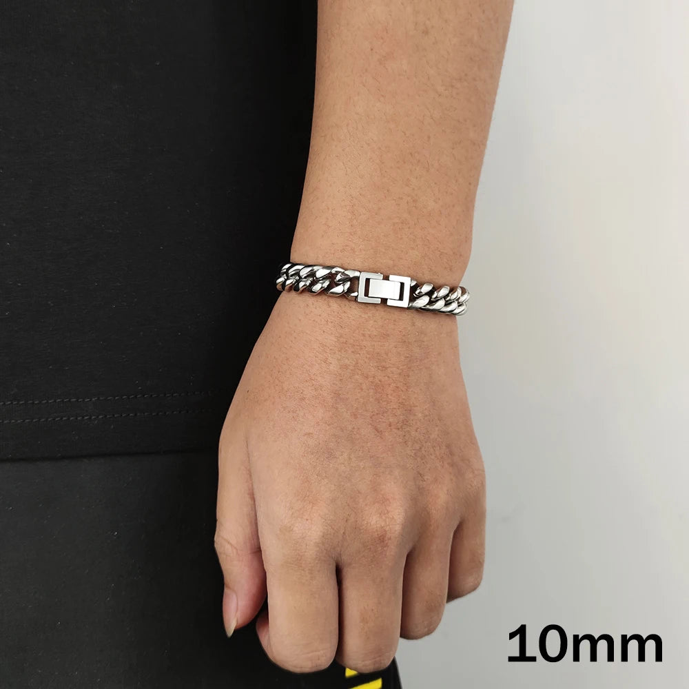 Pulseira Masculina Cubana Aço Inoxidável Hip Hop