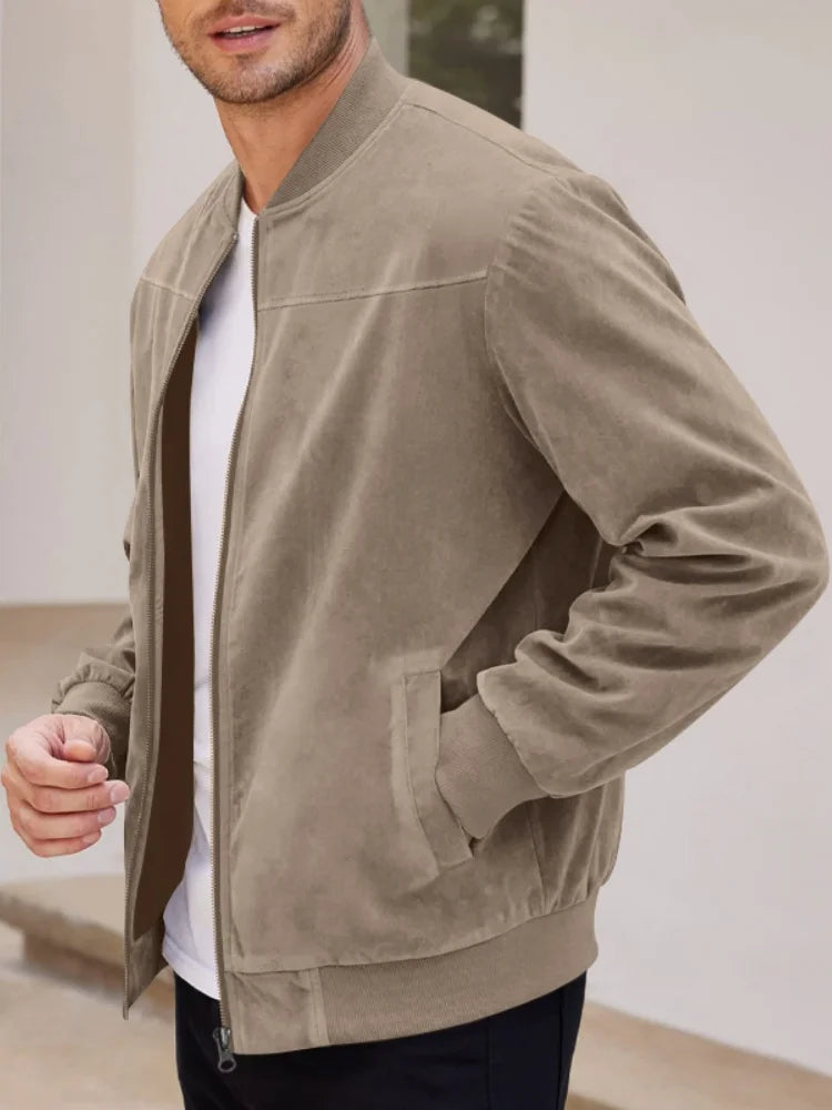 Jaqueta Masculina Casual de Camurça com Zíper
