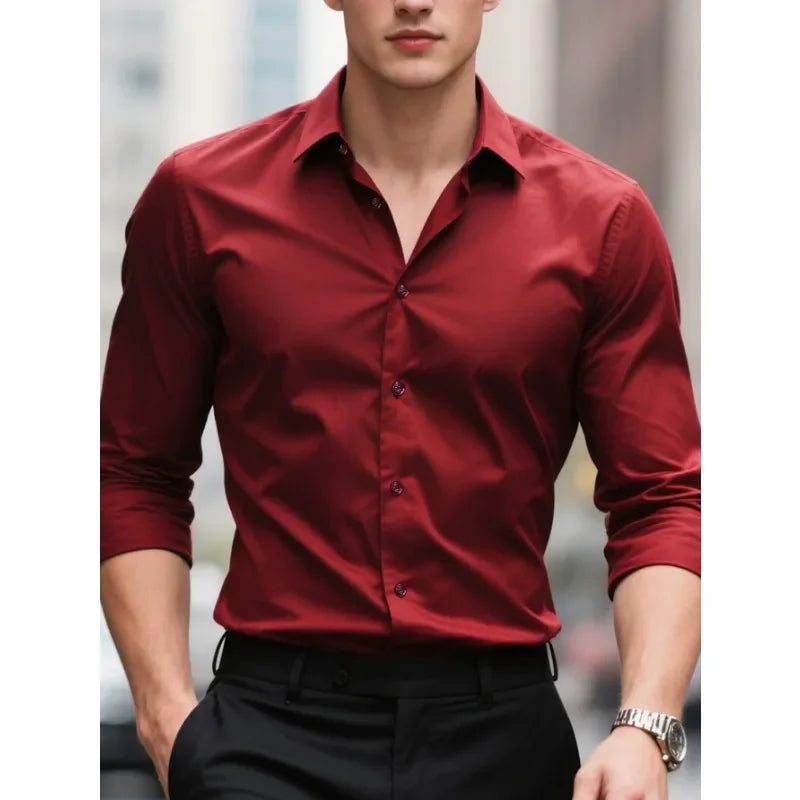 Camisa Masculina Elástica Casual para Todas as Estações