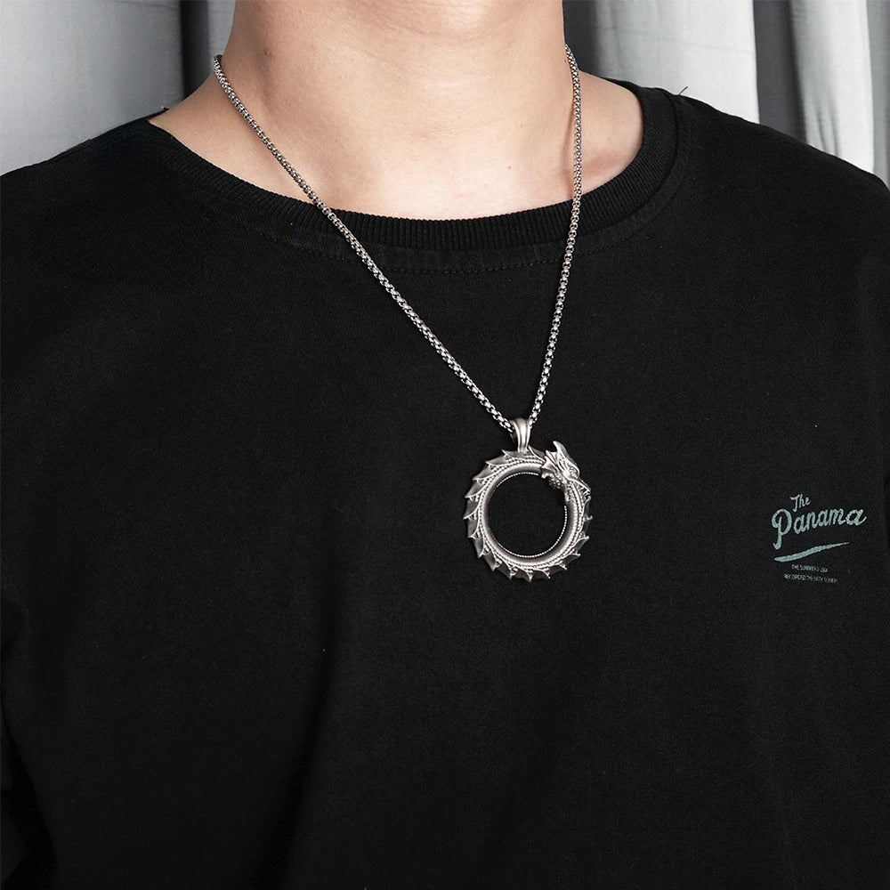 Colar Unissex Dragão Círculo Punk