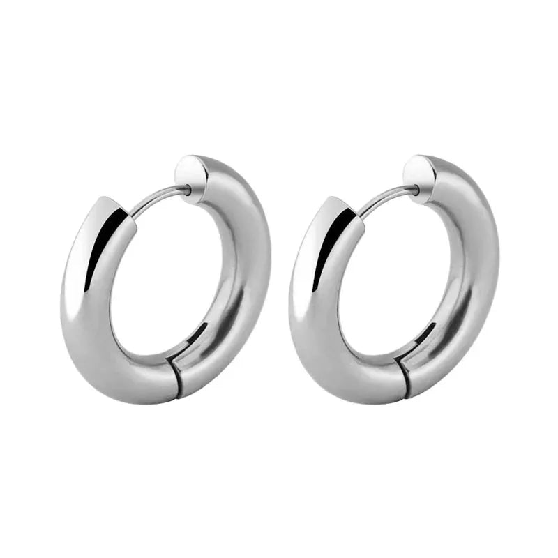 Brincos de argola de aço inoxidável para homens e mulheres, brinco redondo, jóias hipérbole, preto, prata, cor dourada, tom, tamanho grande, 10-20mm, 1 par