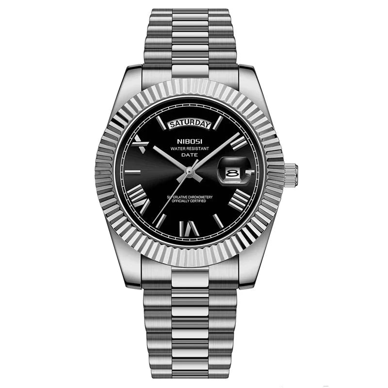 Relógio Masculino Quartzo Prata preto- Melanio