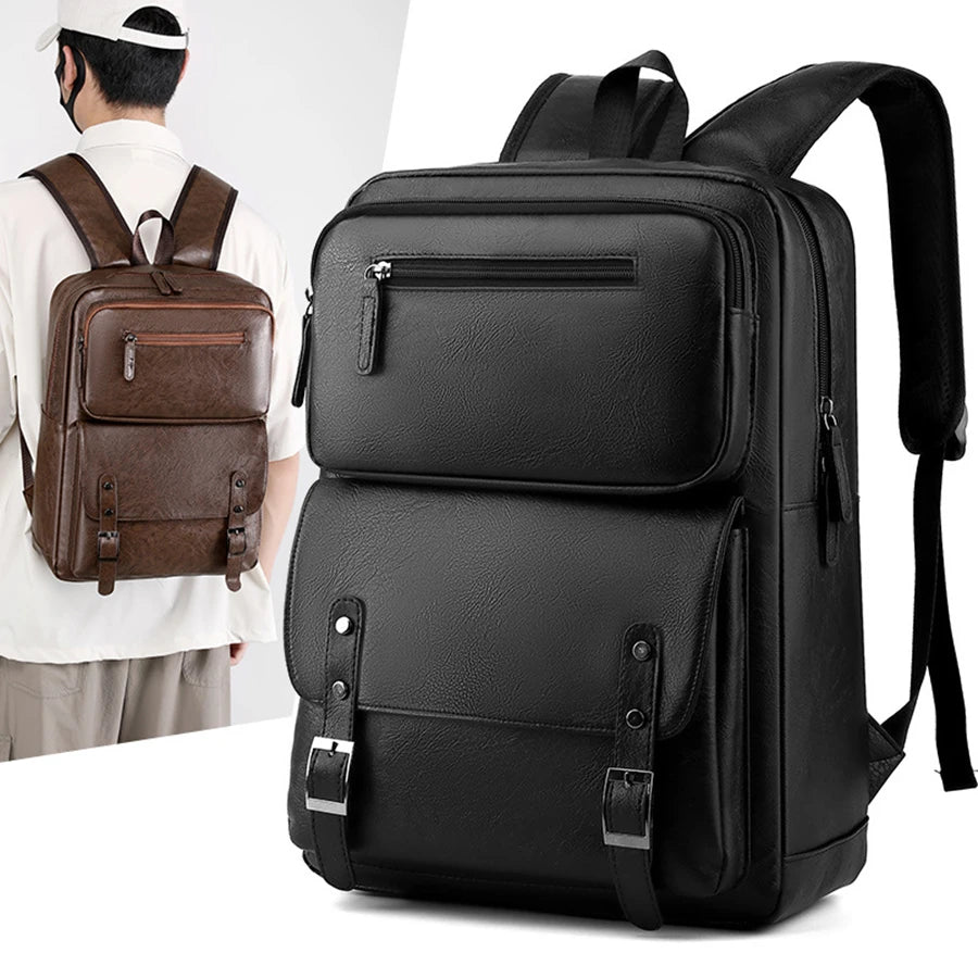 Mochila Masculina de Couro PU Elegante e Funcional