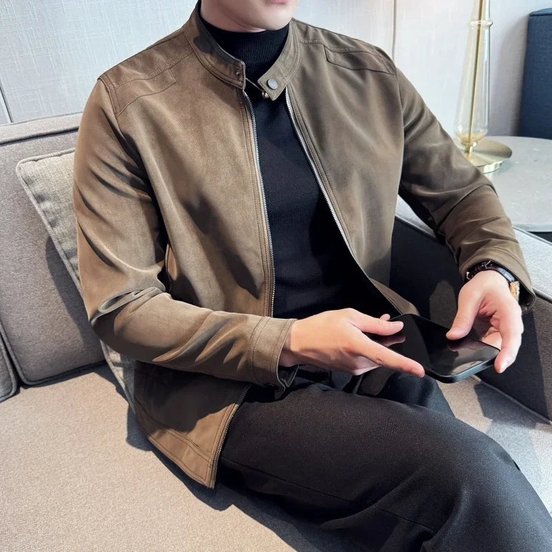 Jaqueta de Couro Masculina Estilo Britânico