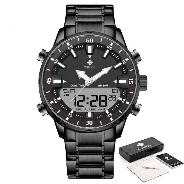 Relógio Masculino WWOOR Luxo Digital Militar à Prova D'Água