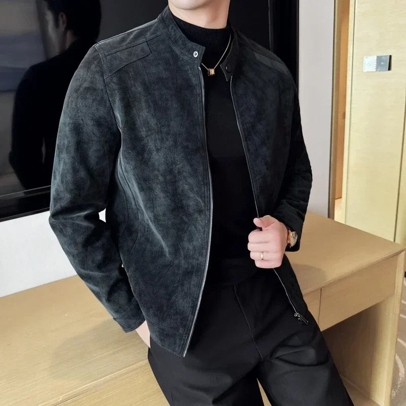 Jaqueta de Couro Masculina Estilo Britânico