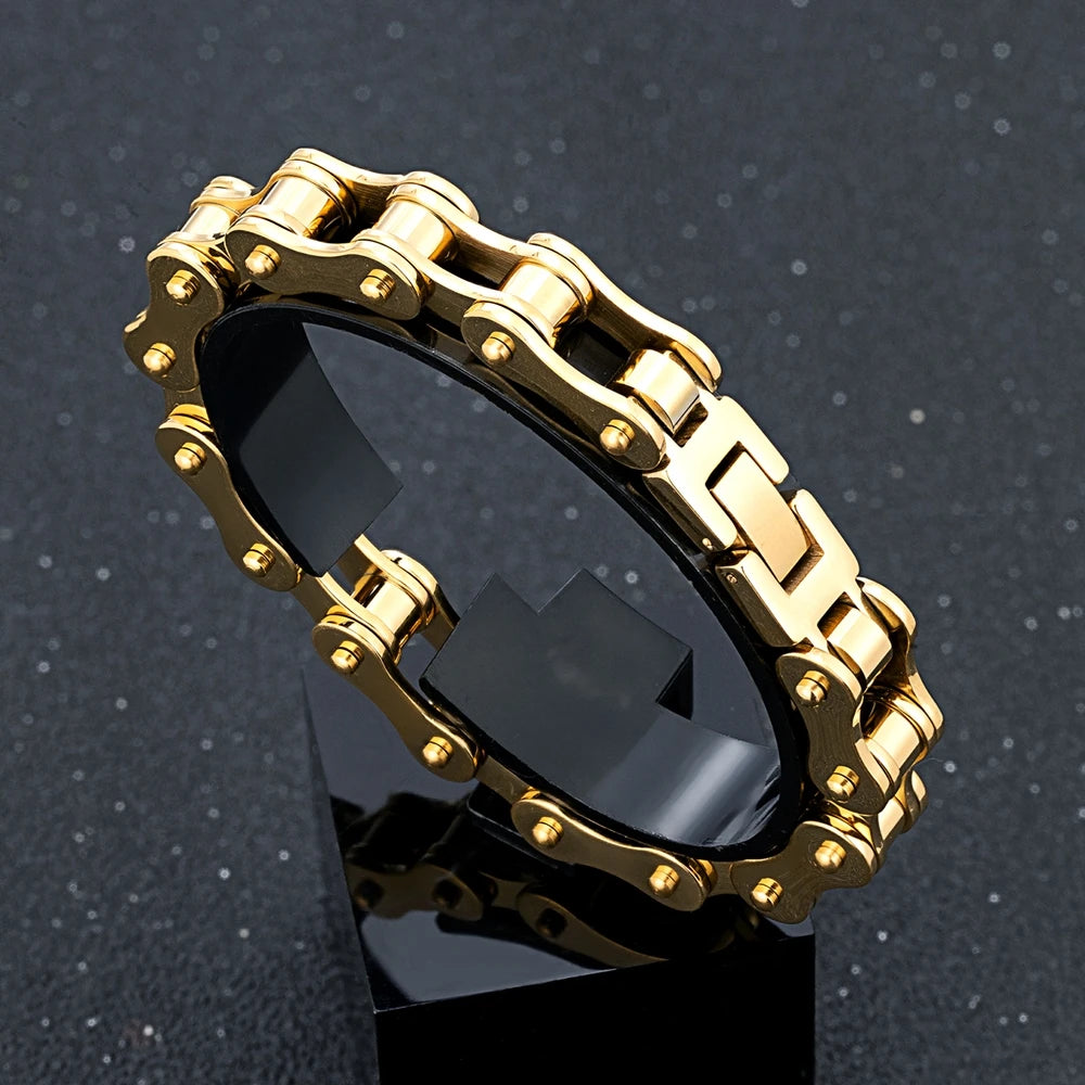 Pulseira MKENDN Punk Rock Corrente de Bicicleta 18k Ouro