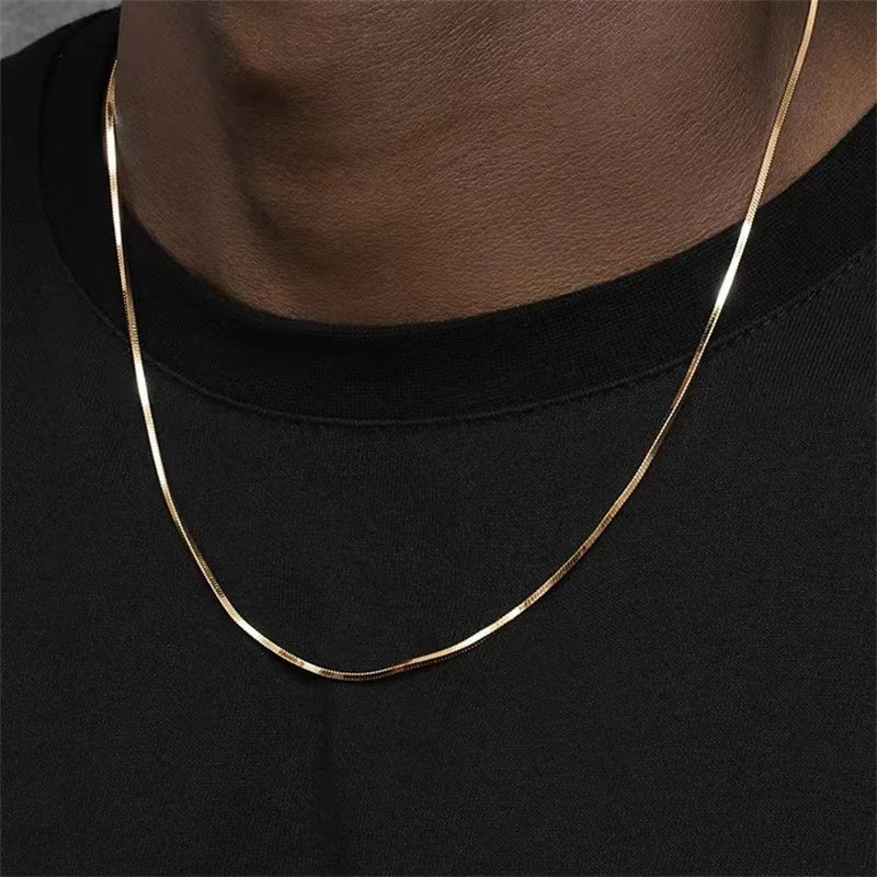 1.2mm cor de ouro colar de aço inoxidável para homens hip hop titânio aço quadrado cobra corrente colar jóias acessórios