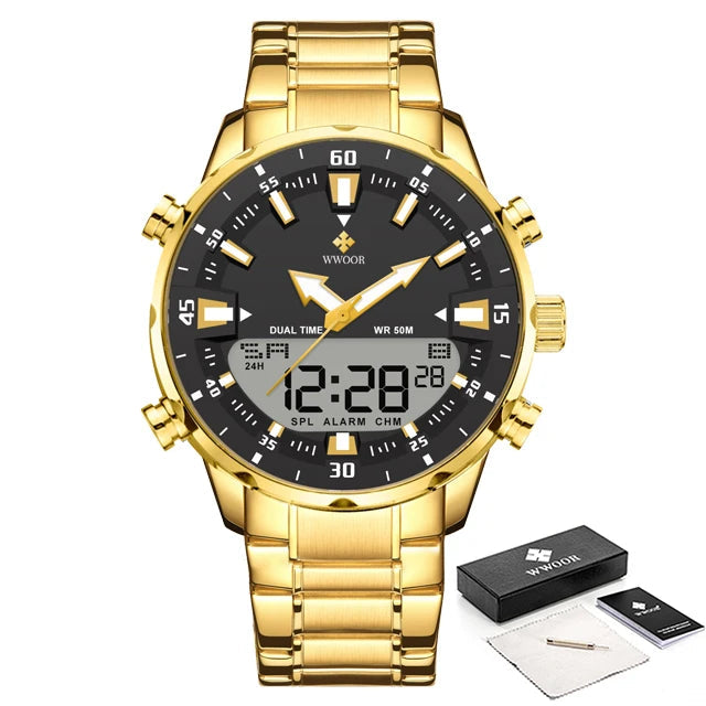 Relógio Masculino WWOOR Luxo Digital Militar à Prova D'Água