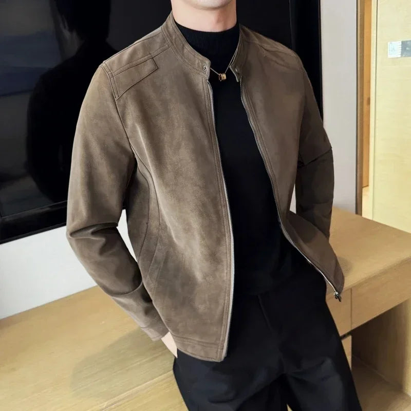 Jaqueta de Couro Masculina Estilo Britânico