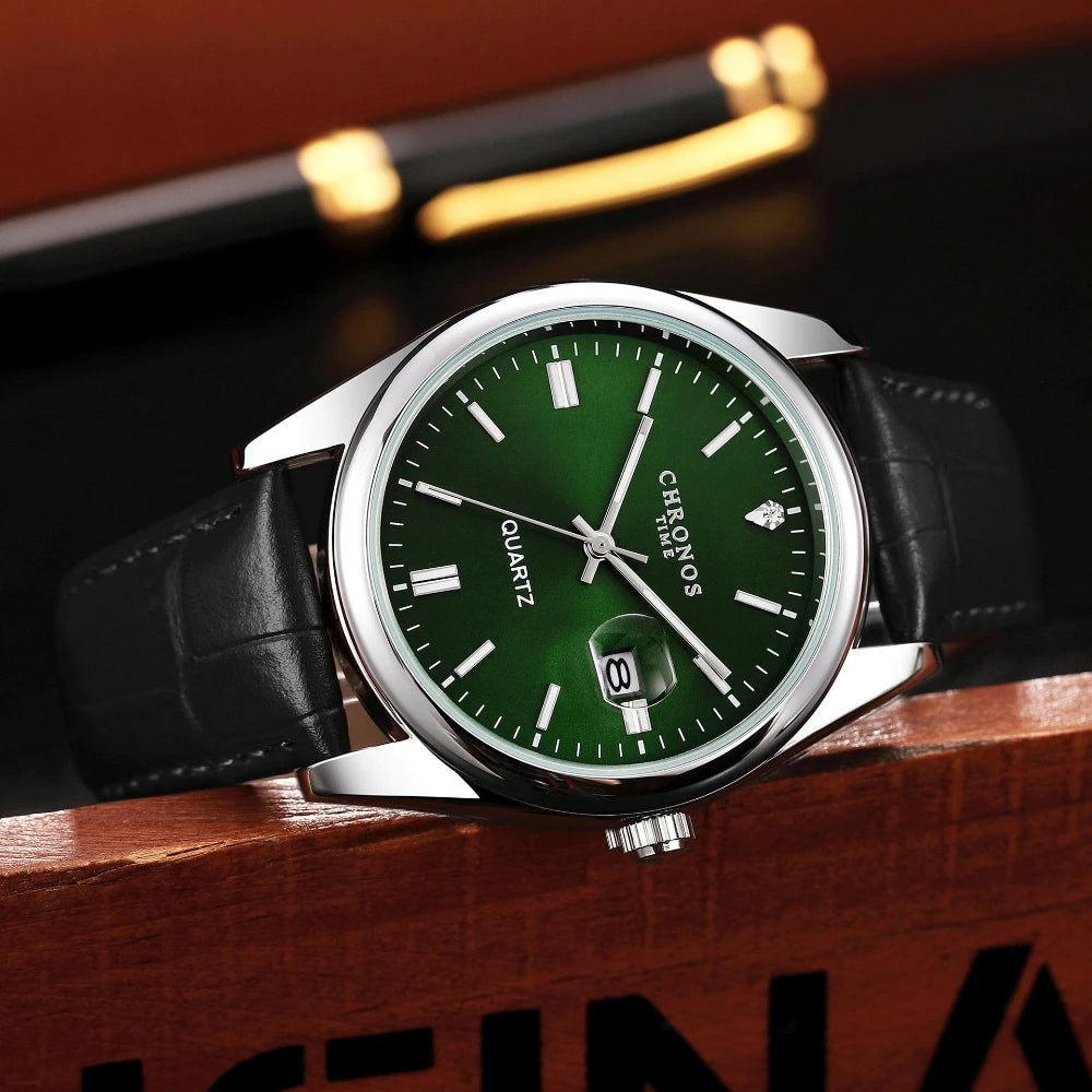 Relógio Masculino Chronos Luxo Couro Analógico