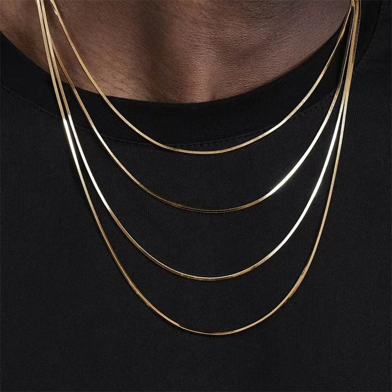 1.2mm cor de ouro colar de aço inoxidável para homens hip hop titânio aço quadrado cobra corrente colar jóias acessórios