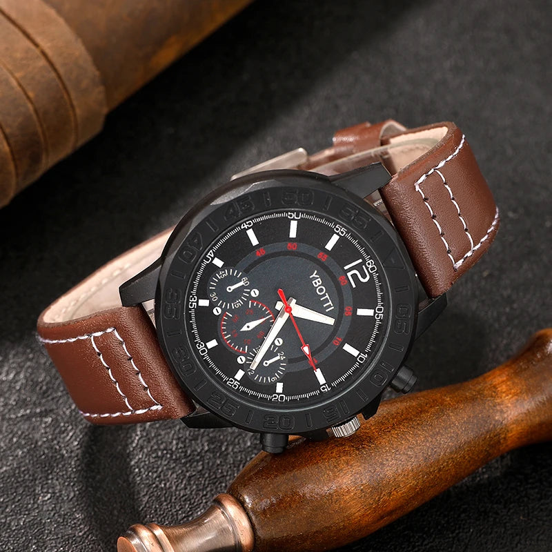 Relógio Pulseira de Couro Três Olhos