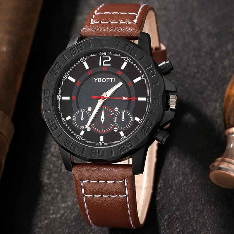 Relógio Pulseira de Couro Três Olhos