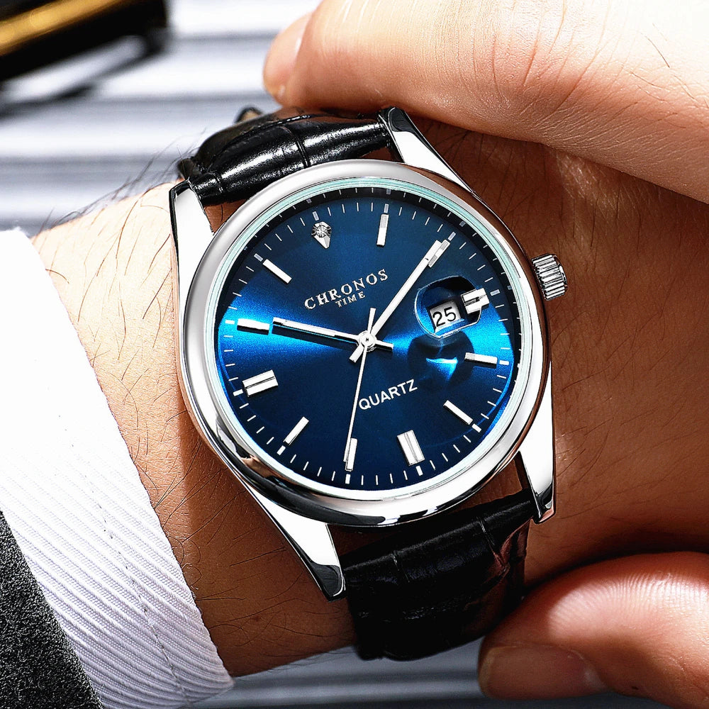 Relógio Masculino Chronos Luxo Couro Analógico