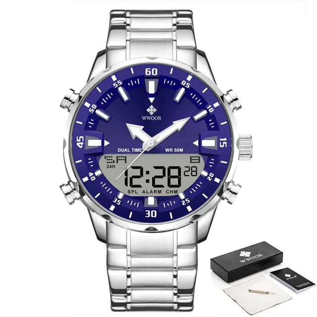 Relógio Masculino WWOOR Luxo Digital Militar à Prova D'Água