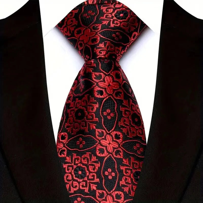 Gravata masculina luxuosa de 8cm, cor vermelha, listras sólidas, paisley, para homens, noivo, jacquard, tecido, gravata de pescoço para negócios, festa de casamento