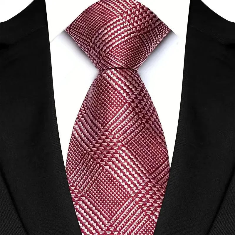 Gravata masculina luxuosa de 8cm, cor vermelha, listras sólidas, paisley, para homens, noivo, jacquard, tecido, gravata de pescoço para negócios, festa de casamento